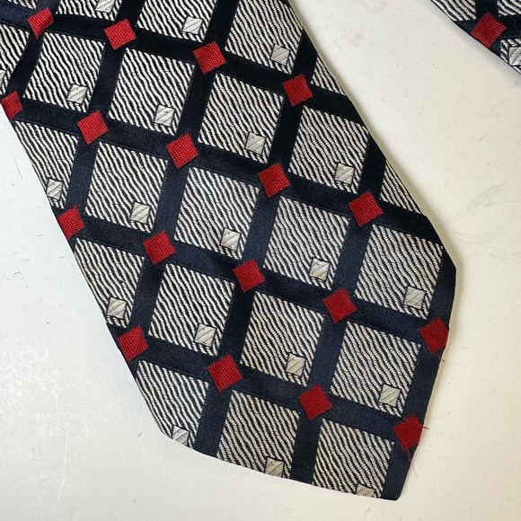 Vintage Charvet et Fils Wide Geometric Lined Cross Hatch Repp Tie Blue Red - Picture 2 of 7